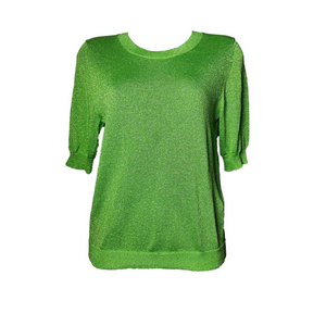 💟By Malene Birger Designer Green Metallic Knitted Scoop Neck Top